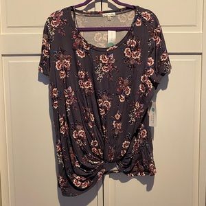 Purple floral knotted front blouse